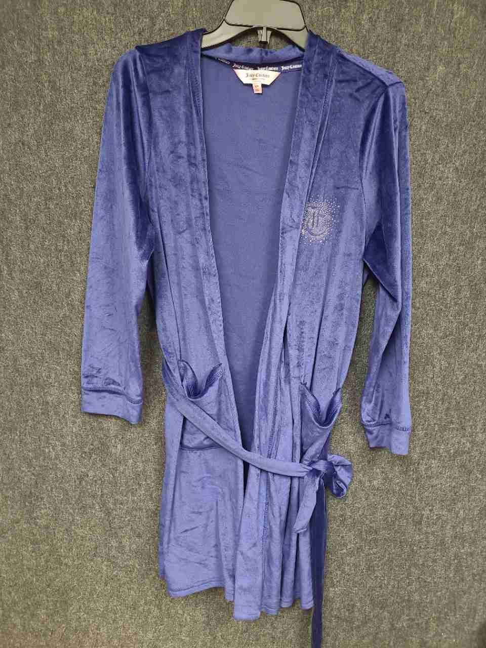 Juicy Couture Women's Purple Velour Rhinestone Logo Belted Robe Sz S/M
