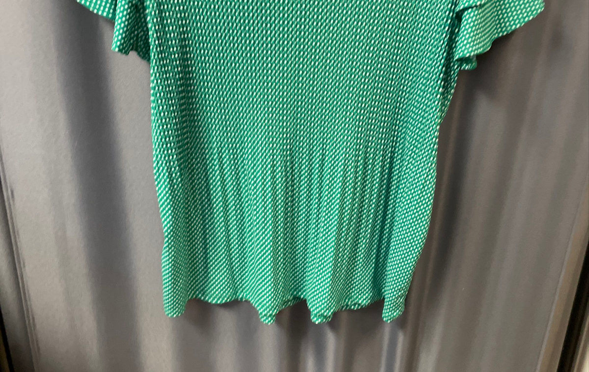 Adrianna Papell Women's Green Polka Dot Pleated Knit Double Sleeve Top M NWT