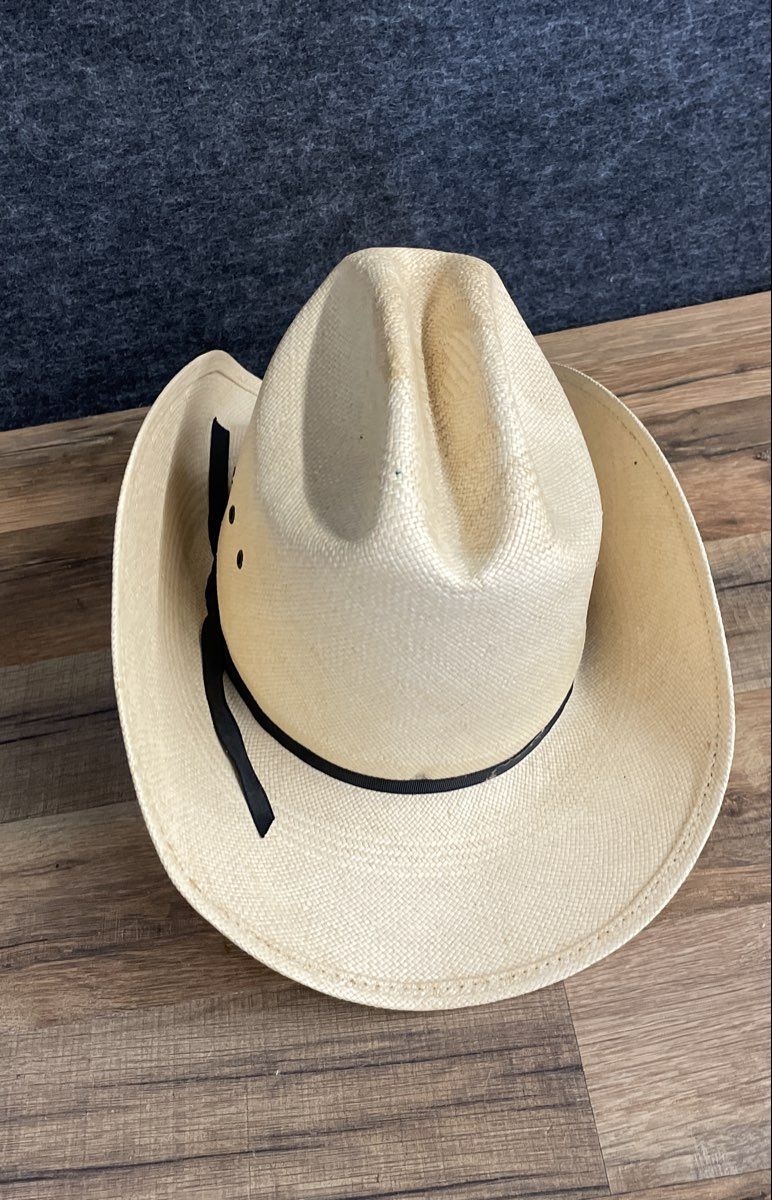 Vintage Artel Men's Tan Woven Straw Western Cowboy Hat Sz 6 7/8