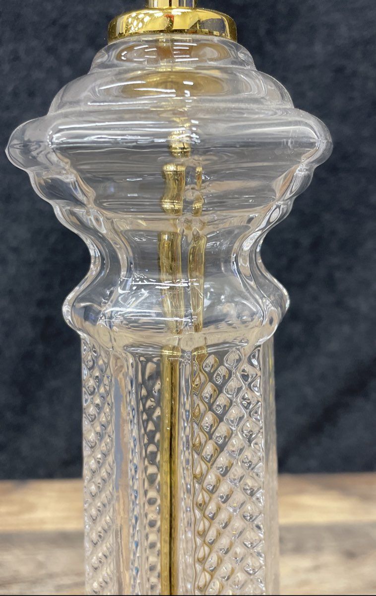Vintage Glass Column Table Lamp Brass Base Hollywood Regency Style