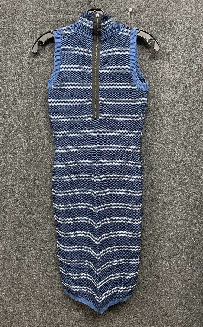 White House Black Market Women's Mock Neck Sweater Dress Blue Striped Knit Sz 00