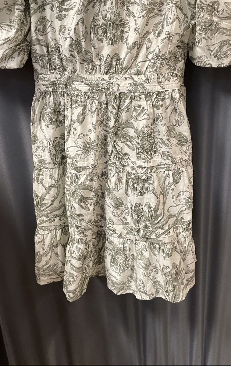 Caroline Constas Women's Green White Floral Ruffled Puff Sleeve Wrap Dress Sz S