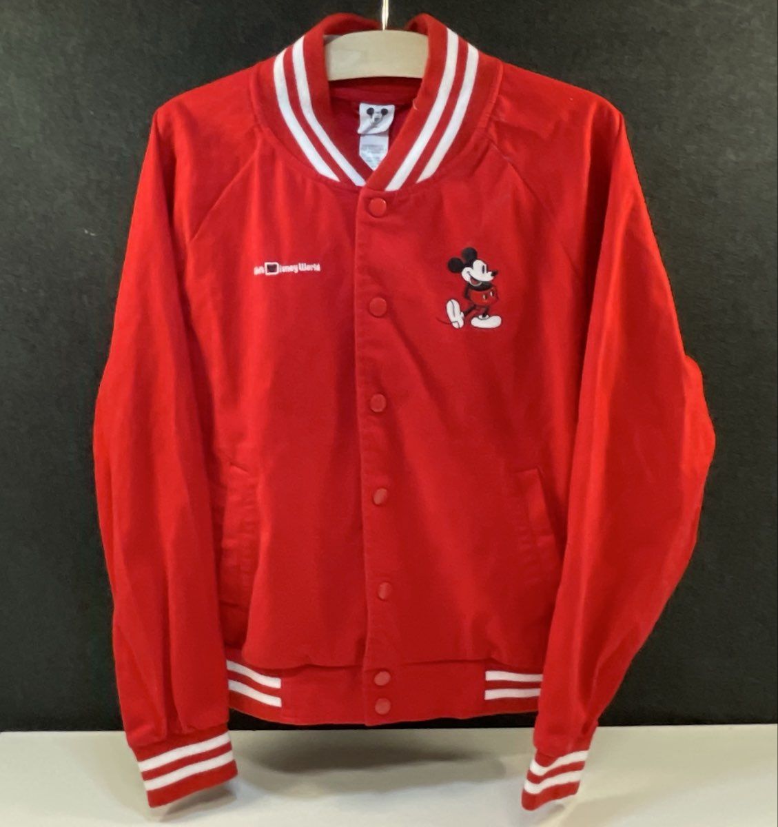 Disney Parks Mickey Mouse Walt Disney World Red Varsity Bomber Jacket Sz S