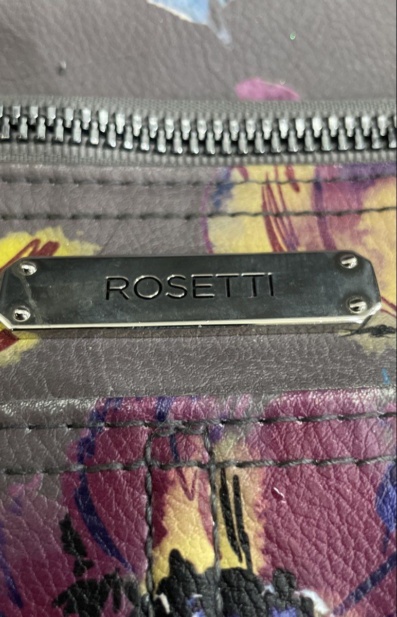 Rosetti Grey Floral Leather Crossbody Shoulder Bag Silver Tone Hardware