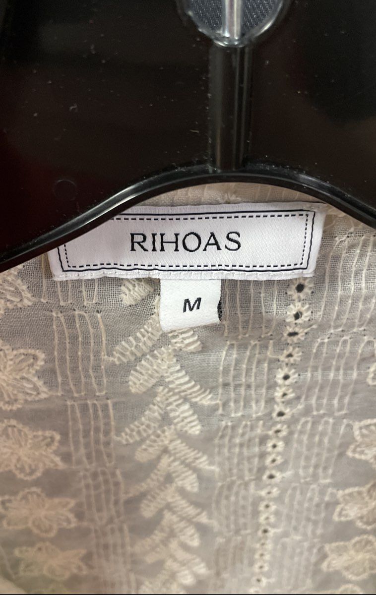 Rihoas Women's Cream Floral Eyelet Lace Embroidered Button Front Blouse Sz M
