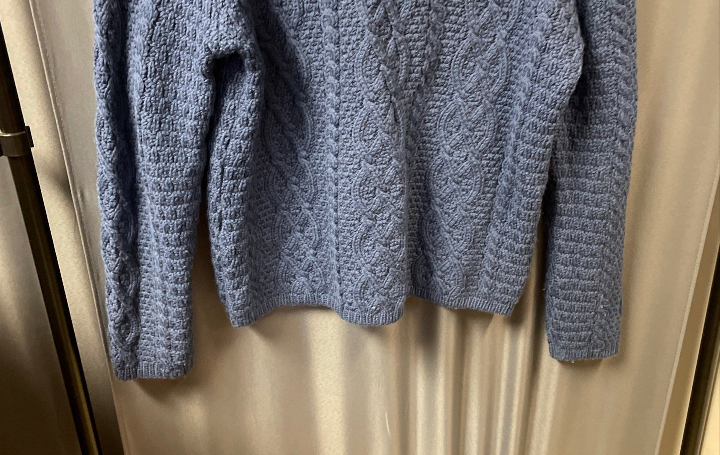Vintage Paul James Men's Blue Wool Cable Knit V-Neck Sweater England Sz M