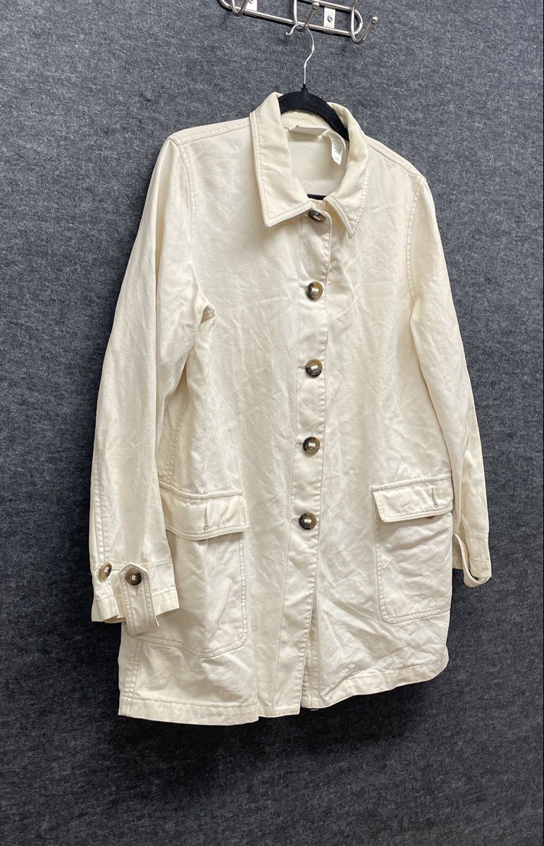 Vintage Liz Claiborne Lizwear Jeans White Cotton Utility Barn Jacket Sz L