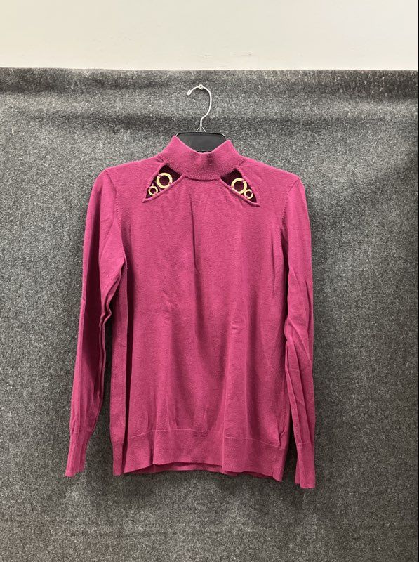 Michael Kors Women's Sweater Berry Mock Neck Cutout Gold Ring Accents Sz 1