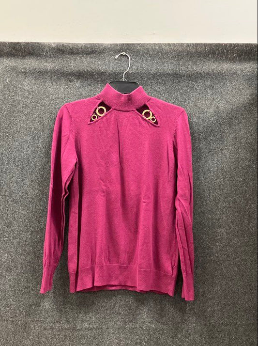 Michael Kors Women's Sweater Berry Mock Neck Cutout Gold Ring Accents Sz 1