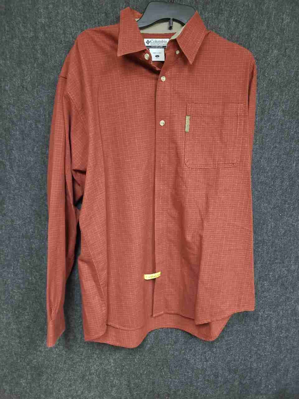 Columbia Men's Long Sleeve Button Down Shirt Rust Orange Grid Pattern AM7739 L