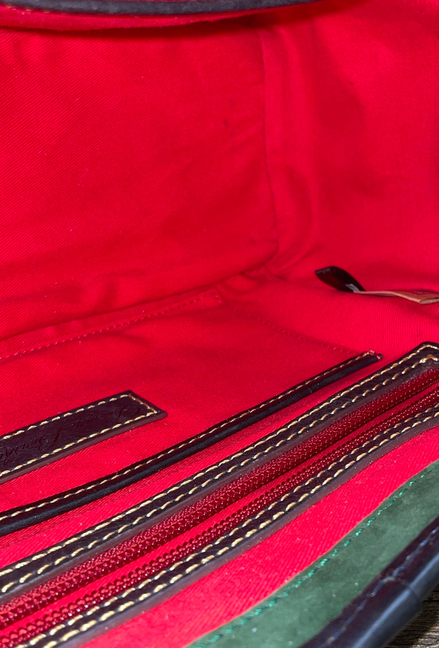 Dooney & Bourke Black Pebbled Leather Satchel Bag Brass Hardware Red Lining