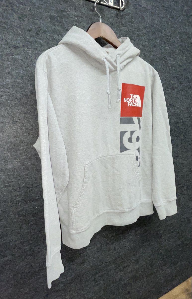 The North Face Men's Gray Red Box Logo 1966 Pullover Hoodie Sz L