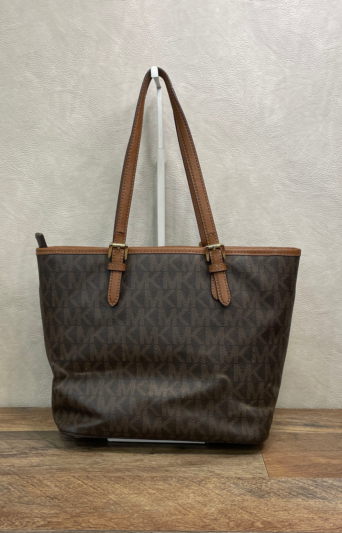 Michael Kors Brown Signature Monogram Tote Bag Gold Hardware Medium