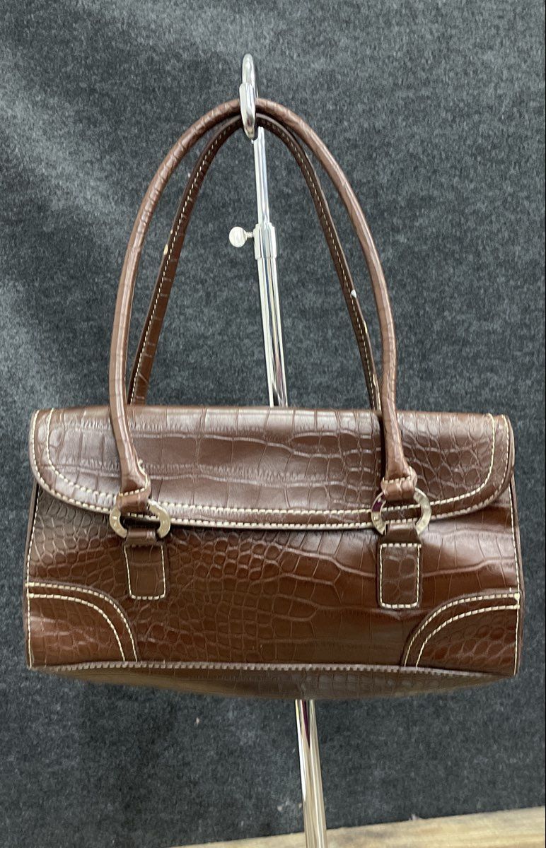 Tommy Hilfiger Brown Croc Embossed Leather Shoulder Bag Satchel Vintage
