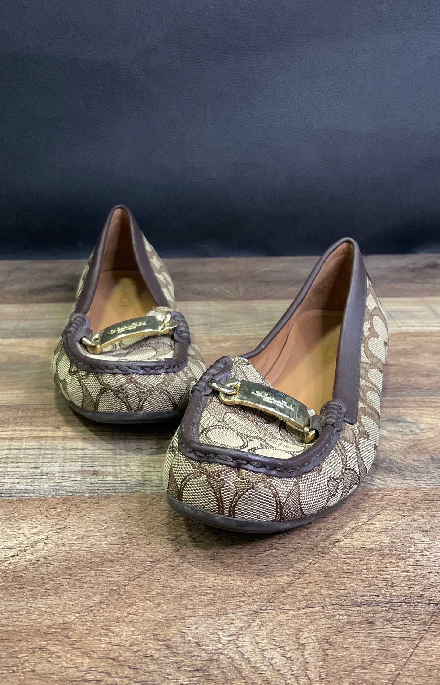 Coach Olive Khaki Chestnut Signature Jacquard Loafer Driver Women's Size 8.5B