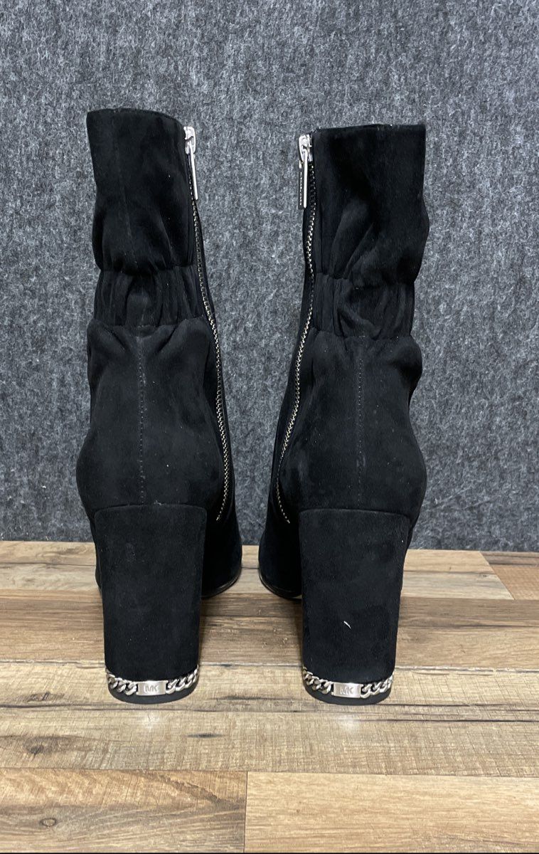 Michael Kors Black Suede Block Heel Chain Detail Ankle Booties Size 10