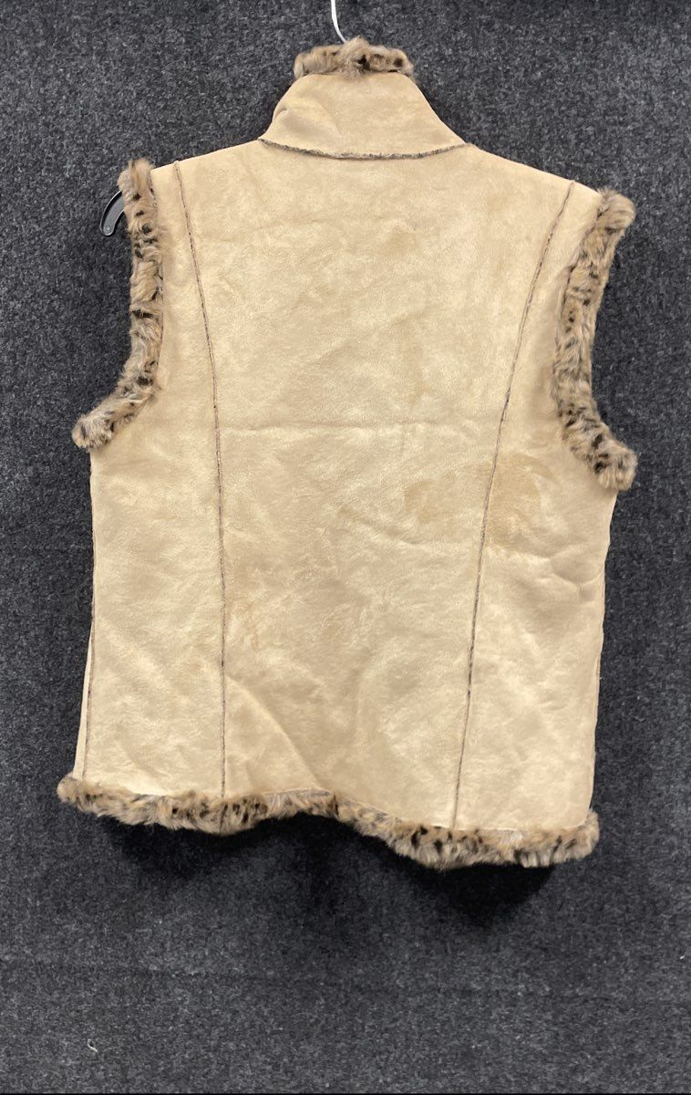 Tally-Ho Outerwear Women's Tan Faux Suede Leopard Print Faux Fur Vest Sz S