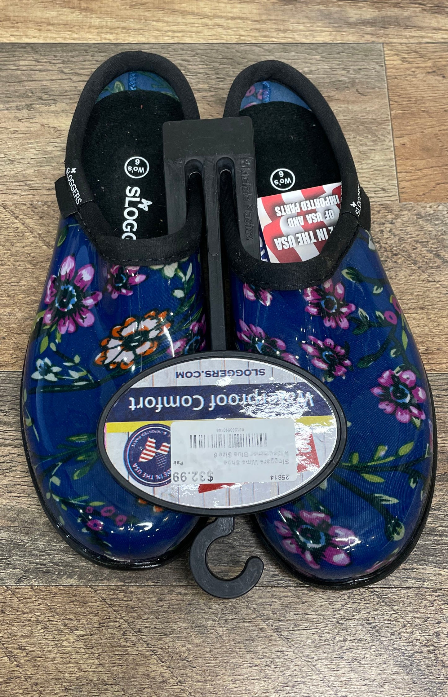 Sloggers Midsummer Blue Floral Waterproof Garden Shoe Clog Women's Size 6 NWT