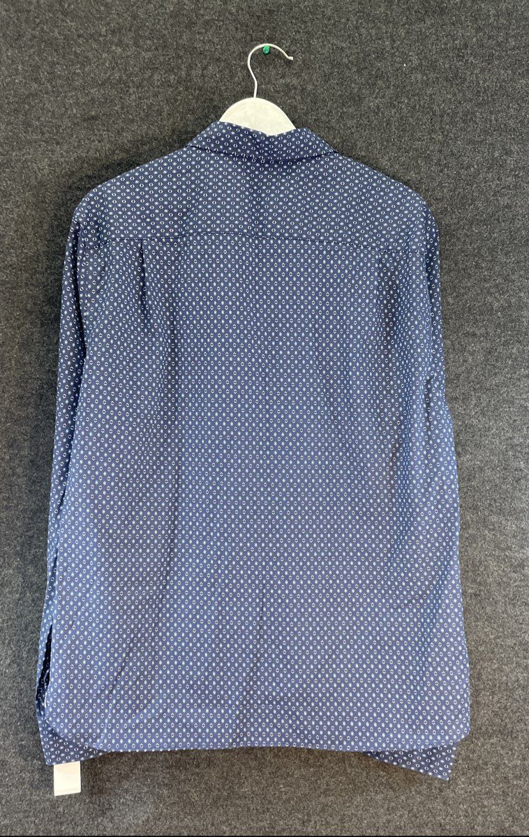 Van Heusen Men's Blue Geometric Slim Fit Stain Shield Long Sleeve Shirt NWT Sz L