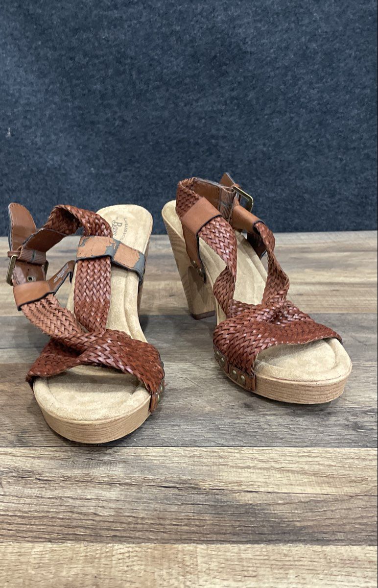 G.H. Bass & Co. Sadie Brown Woven Chunky Heel Platform Sandals Women's Size 9.5