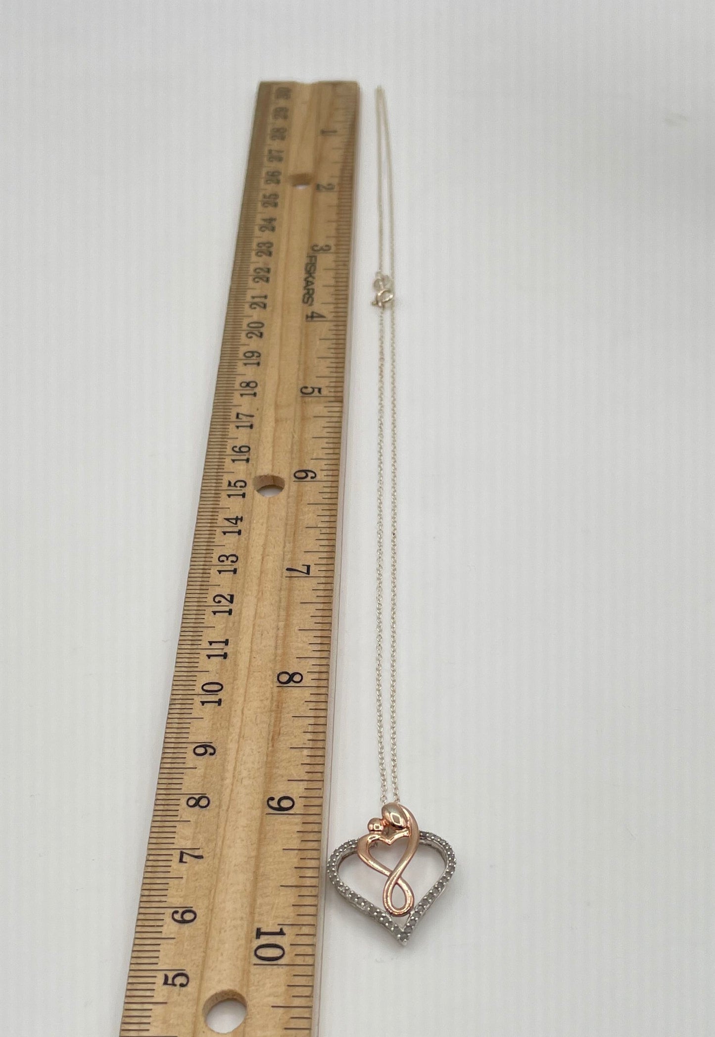 Two-Tone 925 Sterling Moissanite Parent & Child Heart Pendant Necklace 2.8g