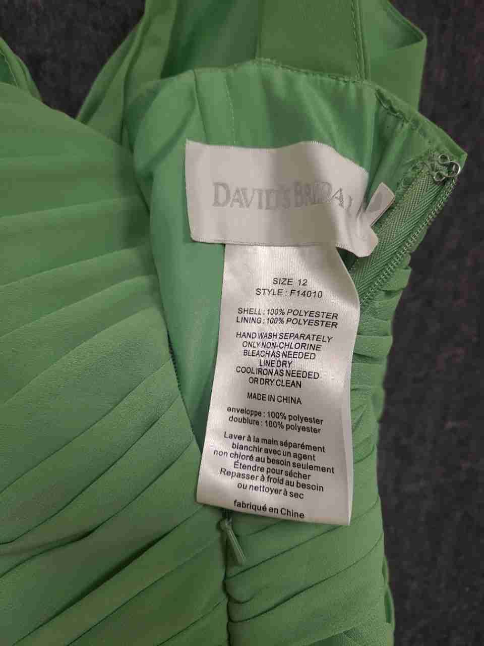 David's Bridal Women's Clover Green One Shoulder Chiffon Ruched Dress Sz 12 NWT