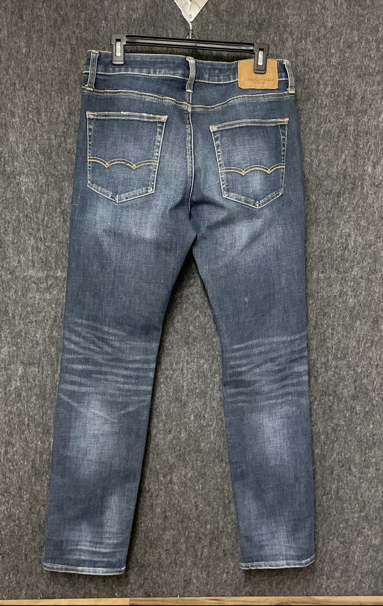 American Eagle Men's Extreme Flex 4 Jeans Dark Blue Distressed Ripped Sz 32x34