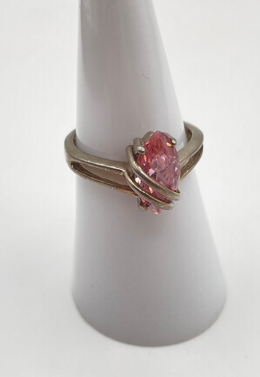 Shube 925 Sterling Silver Marquise-Cut Pink CZ Crossover Band Ring 2.9g