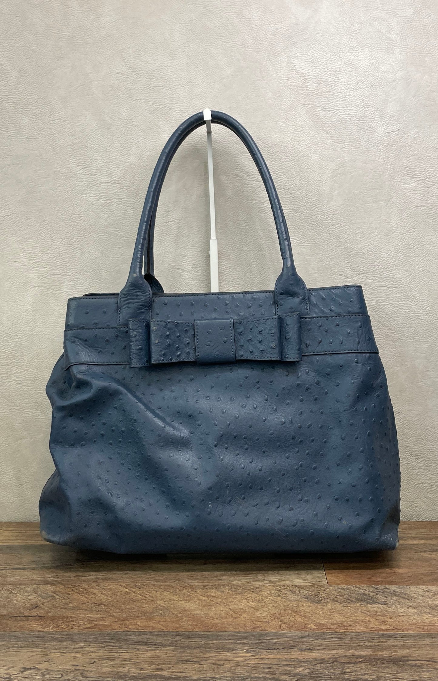 Kate Spade Blue Ostrich Embossed Leather Bow Tote Bag Large