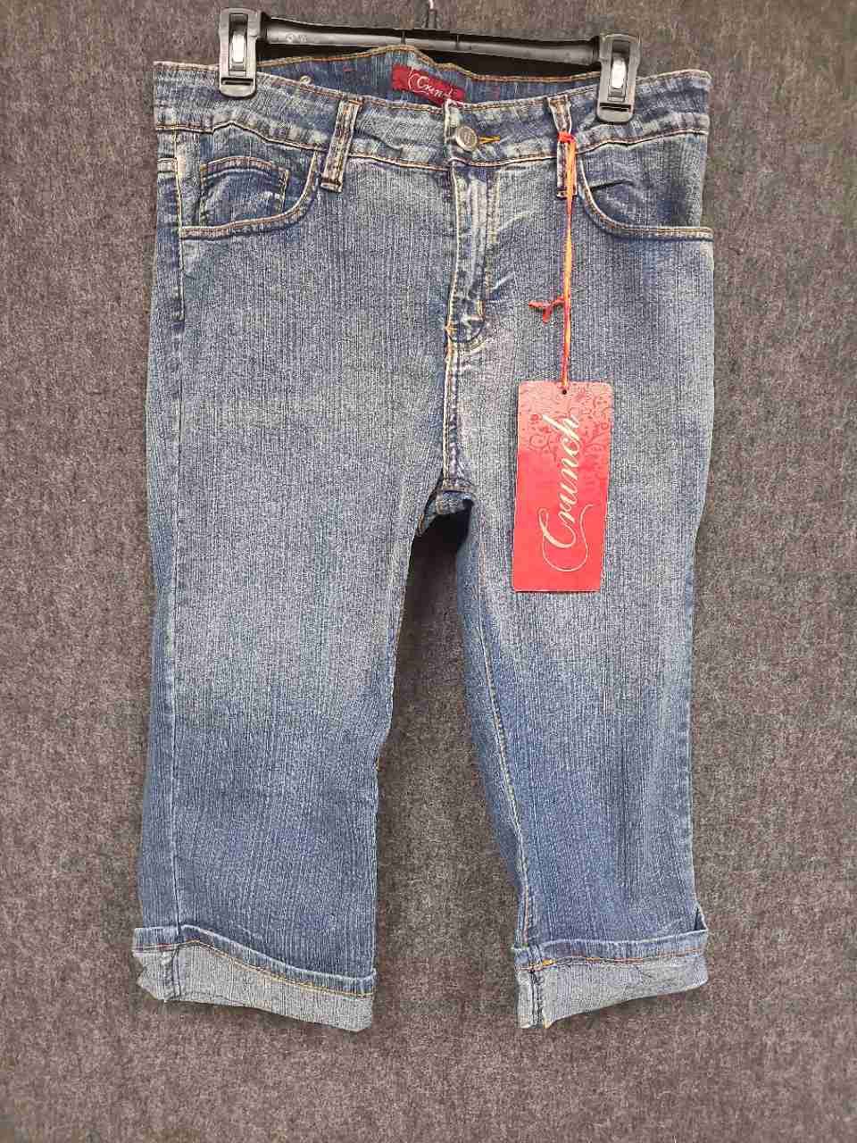 Crunch Women's Vintage Y2K Blue Denim Capri Cropped Jeans Cuffed Sz 16 NWT