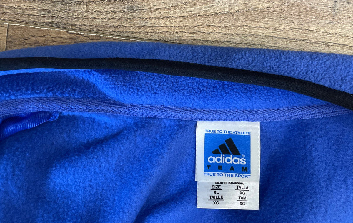 Vintage Y2K Adidas Men's Blue Full Zip Fleece Vest Pocket Mock Neck Sz XL