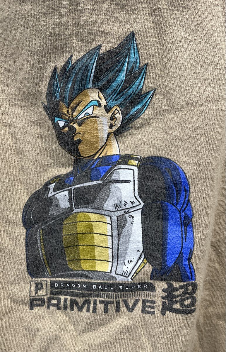 Dragon Ball Super Vegeta Primitive Skateboarding T-Shirt Beige Anime Sz M