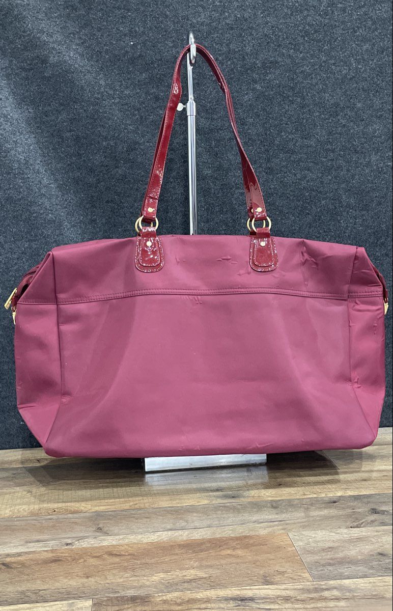 Estee Lauder Purple Burgundy Nylon Weekender Travel Tote Bag Gold Hardware