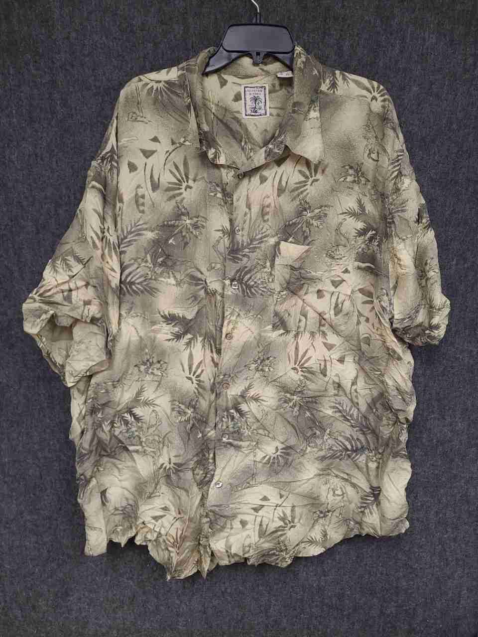 Roundtree & Yorke Men's Sage Green Tropical Palm 100% Silk Shirt Sz 3XLT