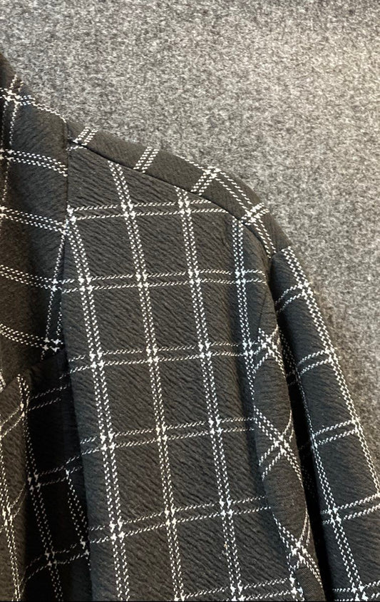 Mello Day Women's Black White Grid Open Front Long Cardigan Sweater Sz 3X NWT