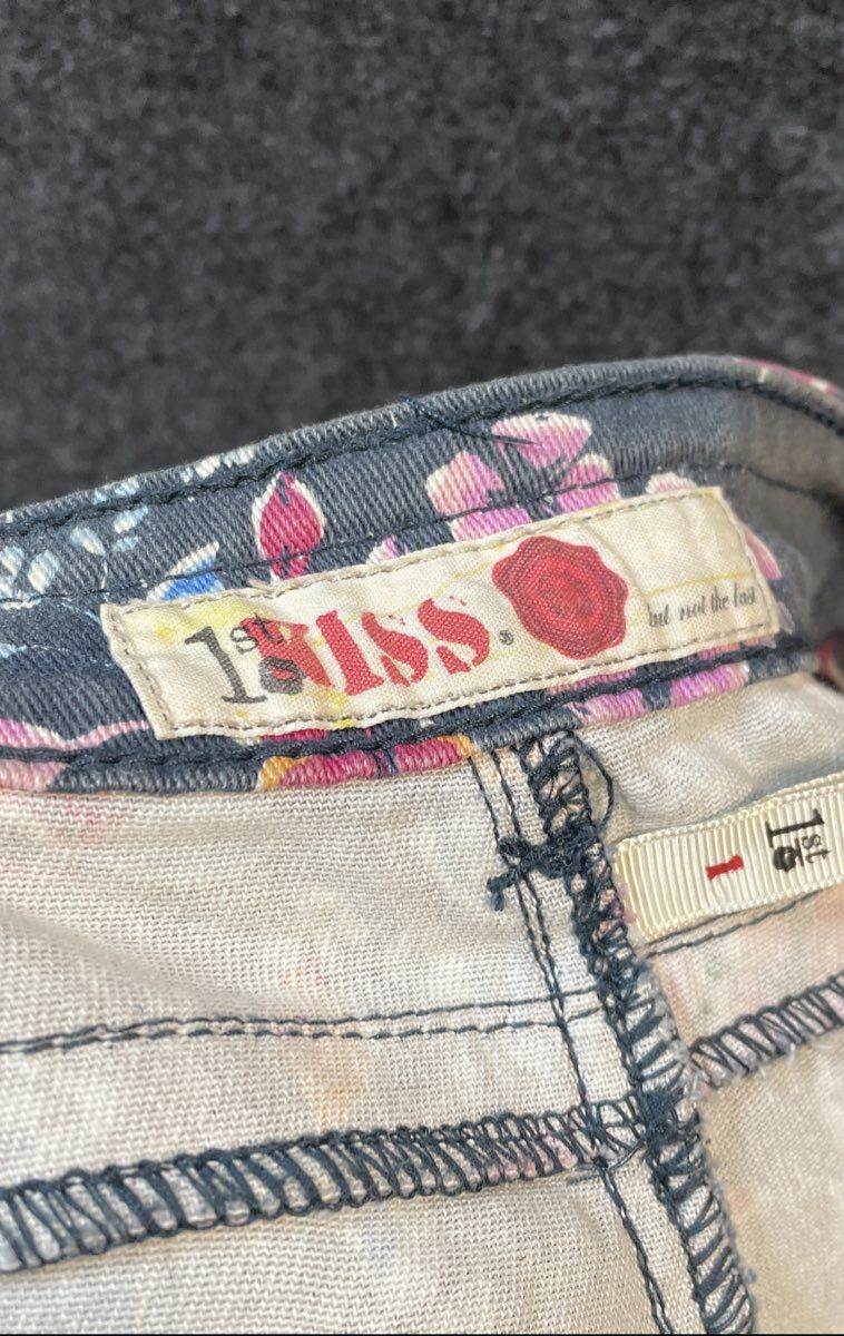 1st Kiss Women's Gray Floral Print Cotton Stretch Skinny Pants Sz 1
