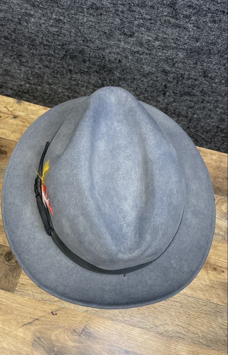 DelMonico Hatter Men's Gray Wool Felt Fedora Hat Feather Accent Sz 7 1/8