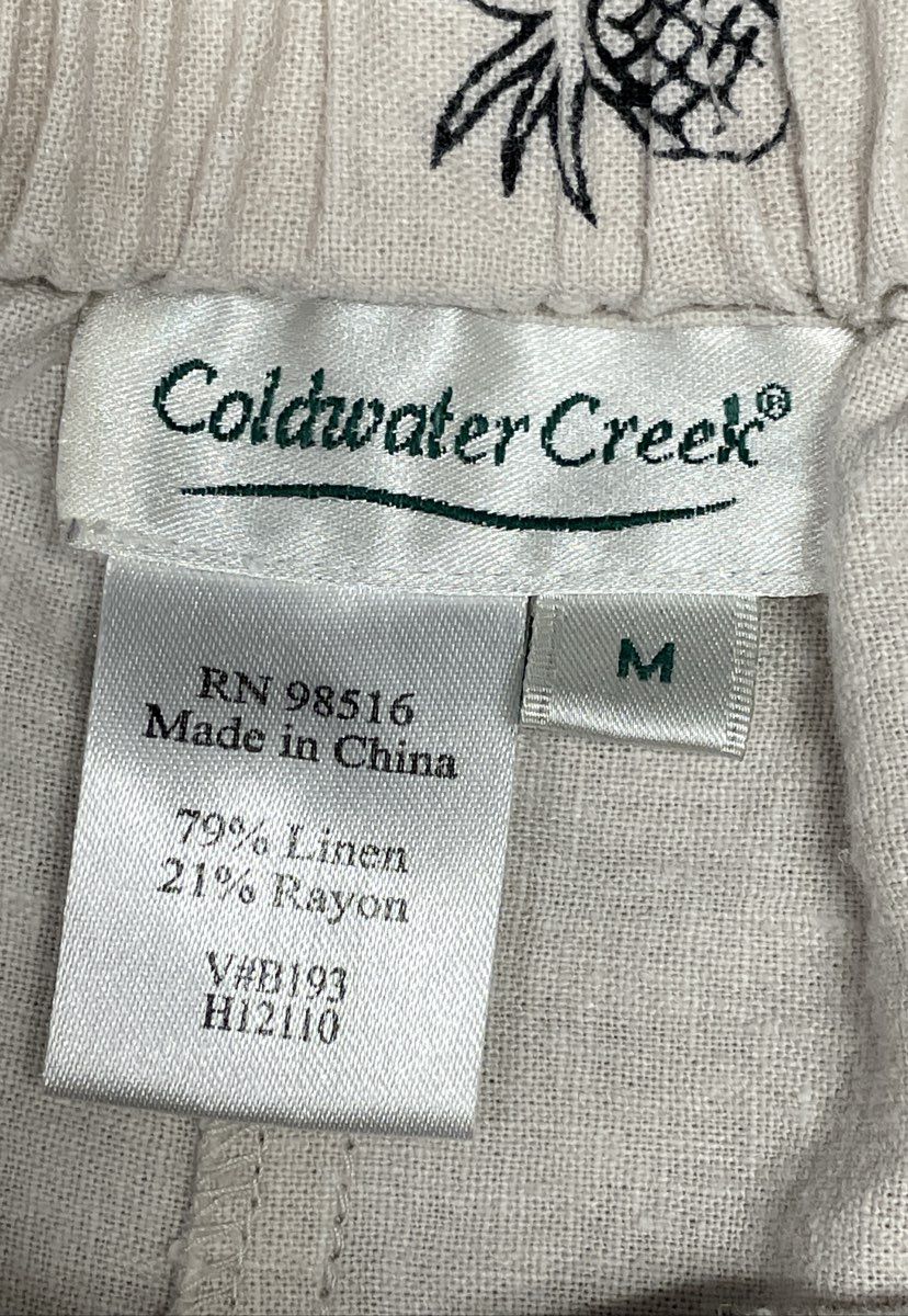 Coldwater Creek Women's Cream Tropical Pineapple Beach Print Linen Blend Pants M
