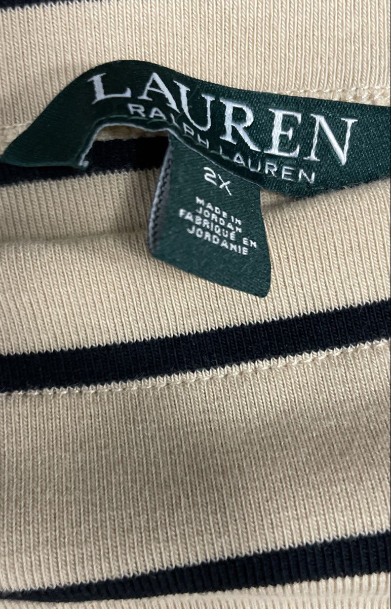 Lauren Ralph Lauren Women's Beige Navy Striped Boat Neck Knit Top Sz 2X