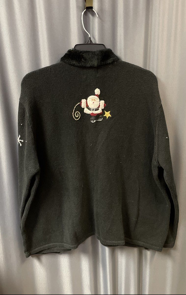 Vintage Y2K Designers Originals Studio Women's Black Santa Christmas Cardigan 2X