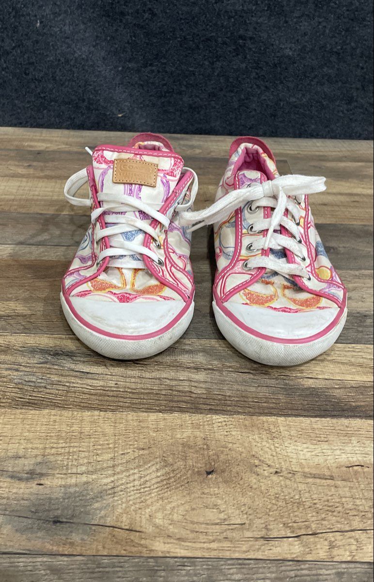 Coach Barrett Pink Multi Optic Signature Canvas Sneakers Women's Size 10B