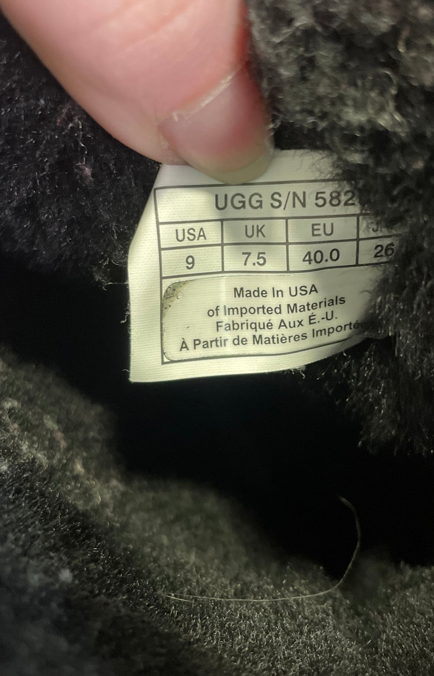 UGG Classic Short 5825 Black Suede Sheepskin Boots Women's Size 9