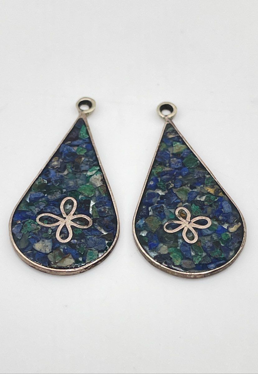 925 Sterling Silver Crushed Stone Inlay Earring Jackets Mexico Marked 1.7g