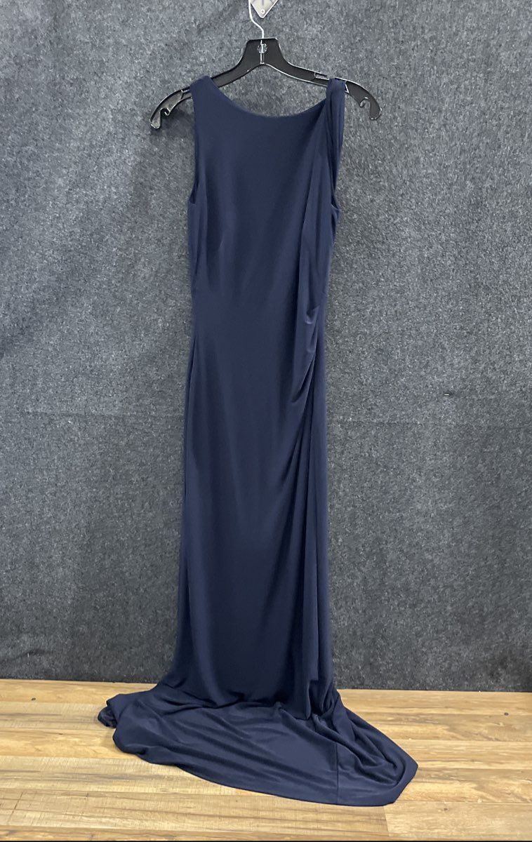 Lauren Ralph Lauren Women's Navy Sequin Cowl Back Draped Evening Gown Sz 4