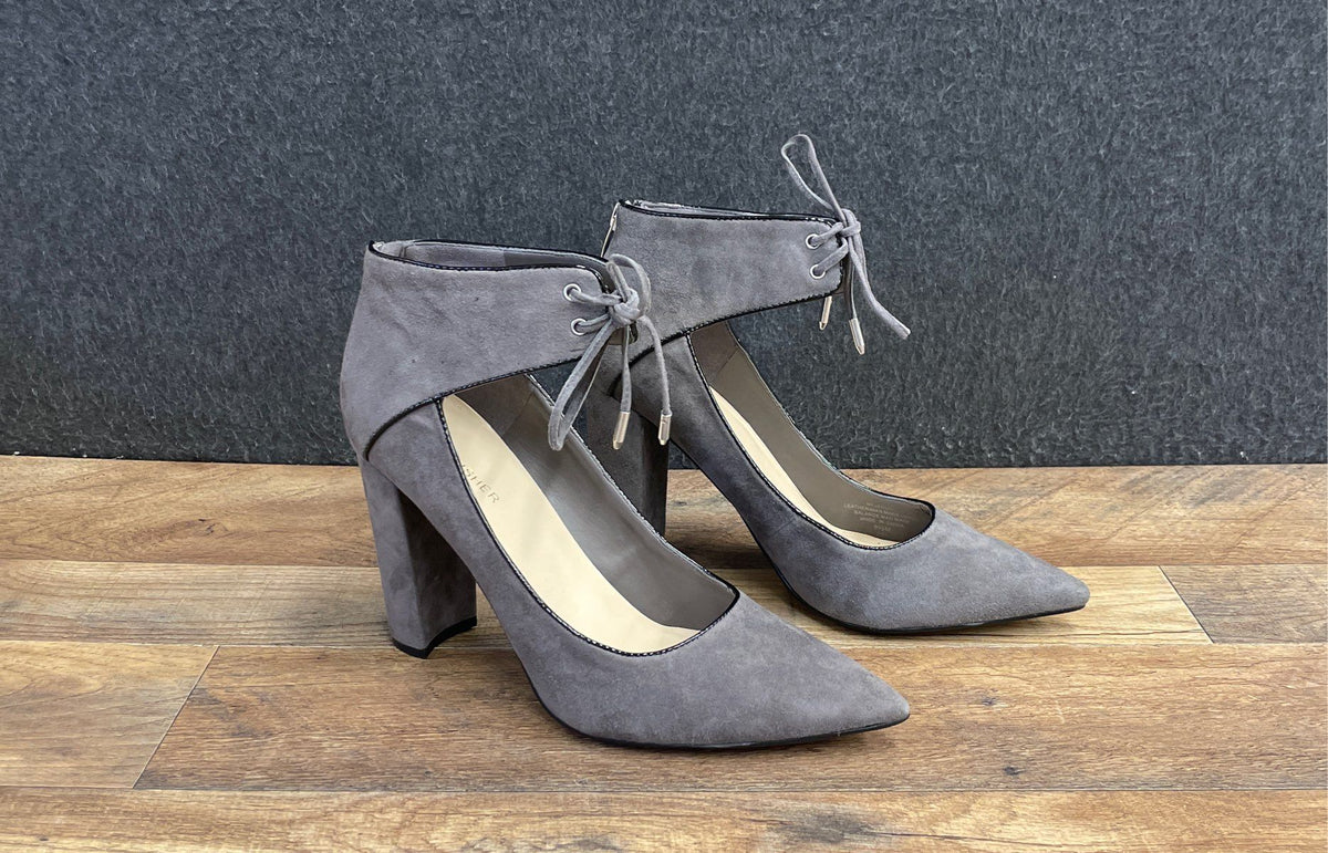 Marc Fisher Jasmyn Gray Multi Suede Pointed Toe Block Heel Pumps Size 9.5
