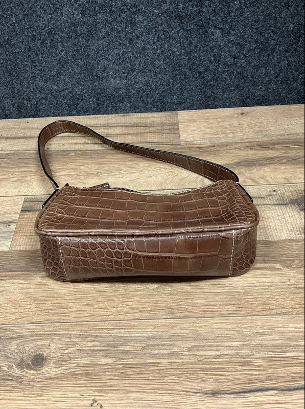 Tommy Hilfiger Brown Crocodile Embossed Vintage Baguette Shoulder Bag