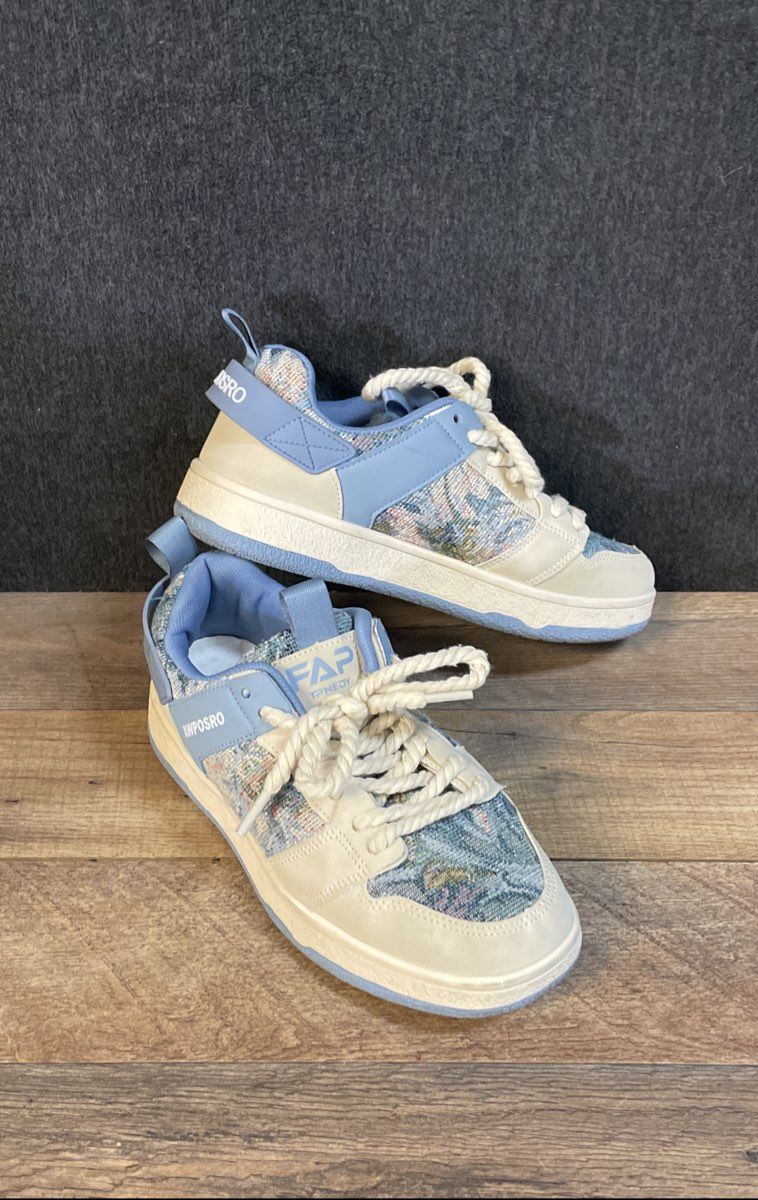 AWPOSRO Oil Painting Tapestry Chunky Rope Lace Skate Shoes Blue Size 41