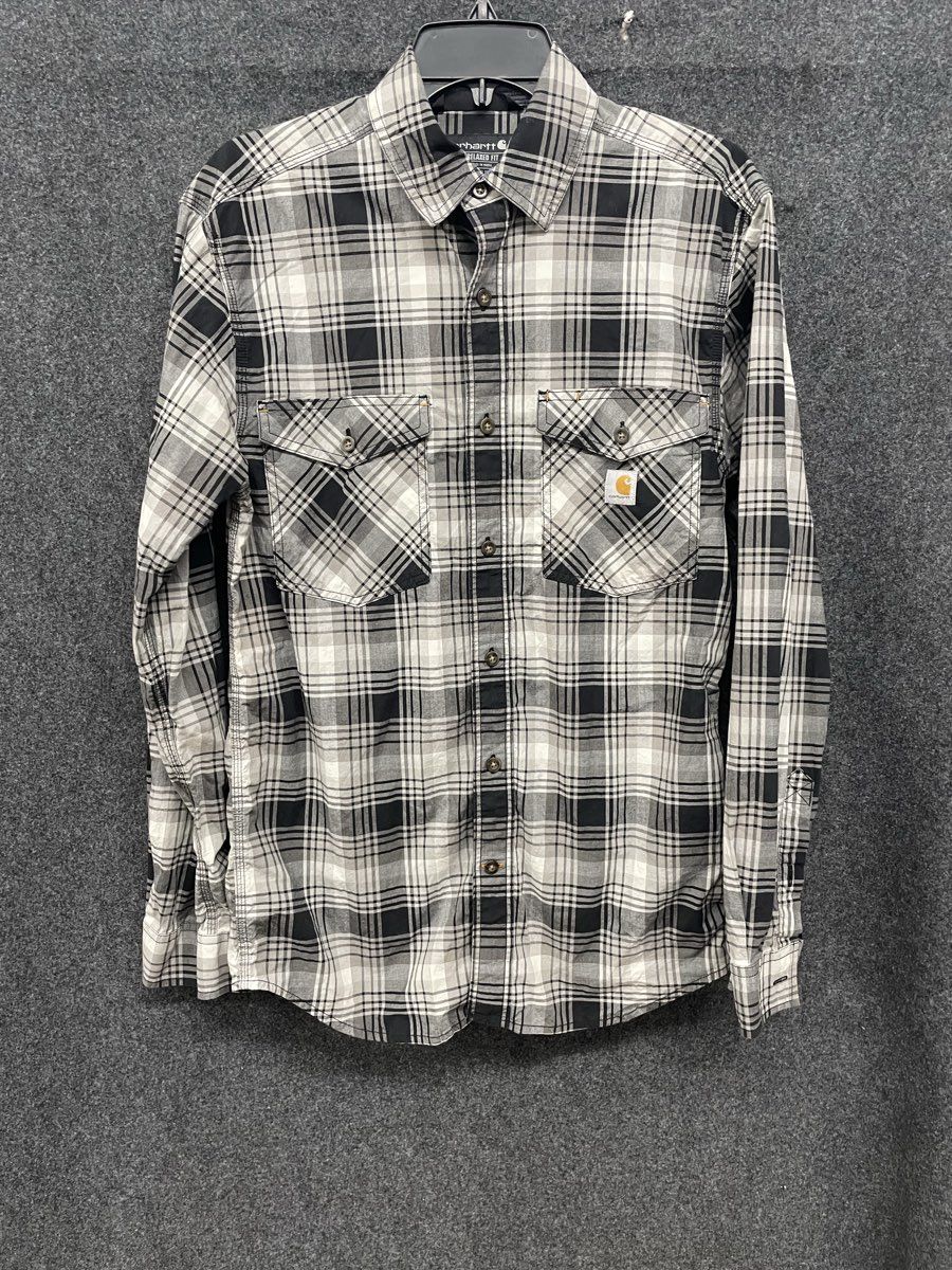 Carhartt Men's Relaxed Fit Plaid Button Up Shirt Black Gray White Size S