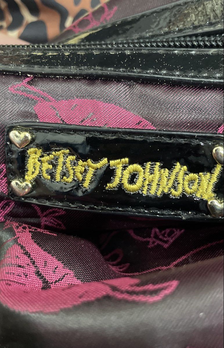 Betsey Johnson Cheetah Print Fabric Satchel Tote Bag Multi-Pocket Gold Hardware