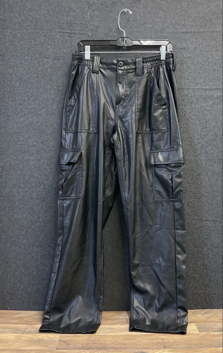 American Eagle Women's Black Vegan Leather Cargo Pants Straight Leg Sz 10